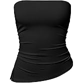 OQQ Womens Tube Tops Strapless Crop Tops Ruched Irregular Sleeveless Going Out 2025 Summer Shirts