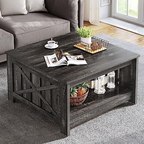 YITAHOME Coffee Table with Storage,Farmhouse Coffee Table Rustic Wood