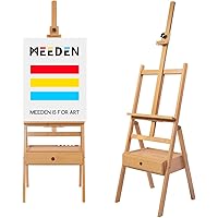 MEEDEN Studio H-Frame Easel with Art Supply Storage Drawer - Adjustable (60"~75") Solid Beech Wood Easel Stand for Artists, S