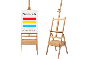 MEEDEN Studio H-Frame Easel with Art Supply Storage Drawer - Adjustable (60"~75") Solid Beech Wood Easel Stand for Artists, S