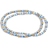 Ornaland 2 Pcs Beaded Bracelets Boho Bracelets Surfer Bracelets Stackable Elastic Bracelet Set Handmade Seed Bead Bracelet Women Gift Jewelry