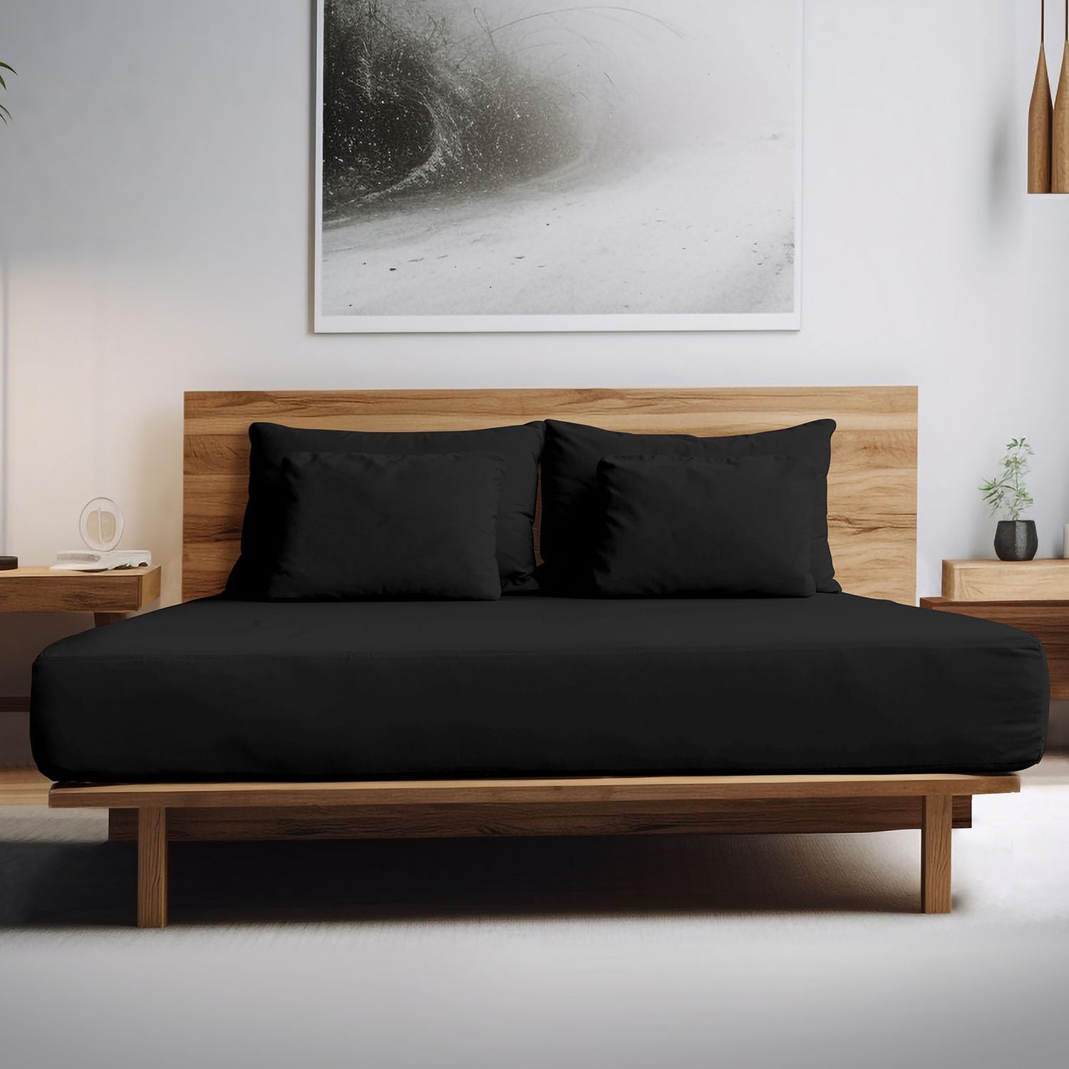 GC GAVENO CAVAILIA Fitted Sheets Super King Size- 100% Egyptian Cotton Bed Sheets- 200 Thread Count Anti Allergy Bedding- Black