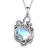 jiulegufa Octopus Pendant Necklace 925 Sterling Silver Moonstone Octopus Neckalces Ocean Animal Jewelry Gifts for Women