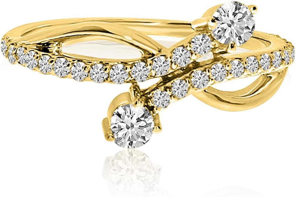 14K Yellow Gold Offset TwoStone Diamond Ring (Size 9.5) Amazon.co.uk