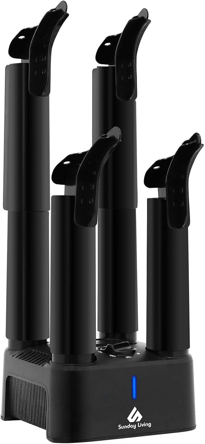 Sunday Living Boot Dryer, Electric 4 Shoe Dryer with 180 Mins Timer and Heating Fan, Boot Warmer Dryer Glove Heater, Quick Drying and Quiet, SD-008 Black: Shoes