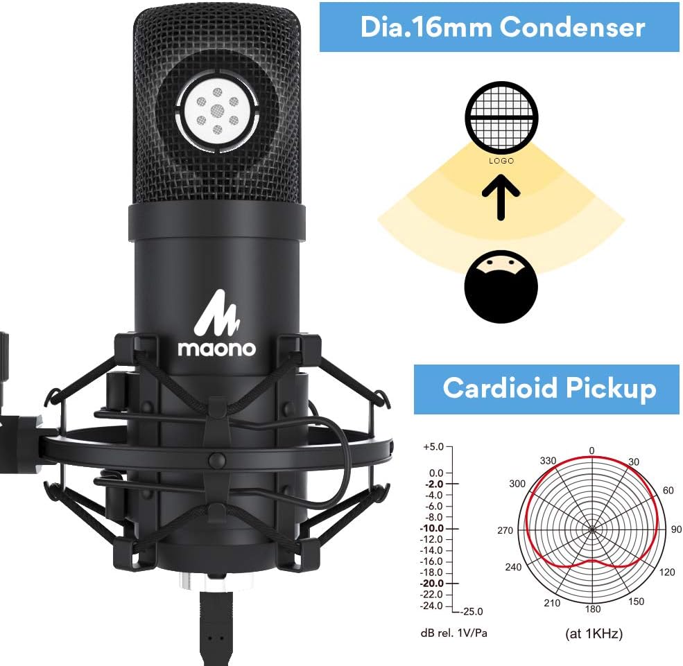 USB Microphone MAONO AU-A04 Plus Cardioid Condenser Podcast Mic 192kHz/24bit Plug and Play, Provide Two Mic Holders for Livestreaming, Voice Over, YouTube, Gaming, ASMR: Computers & Accessories