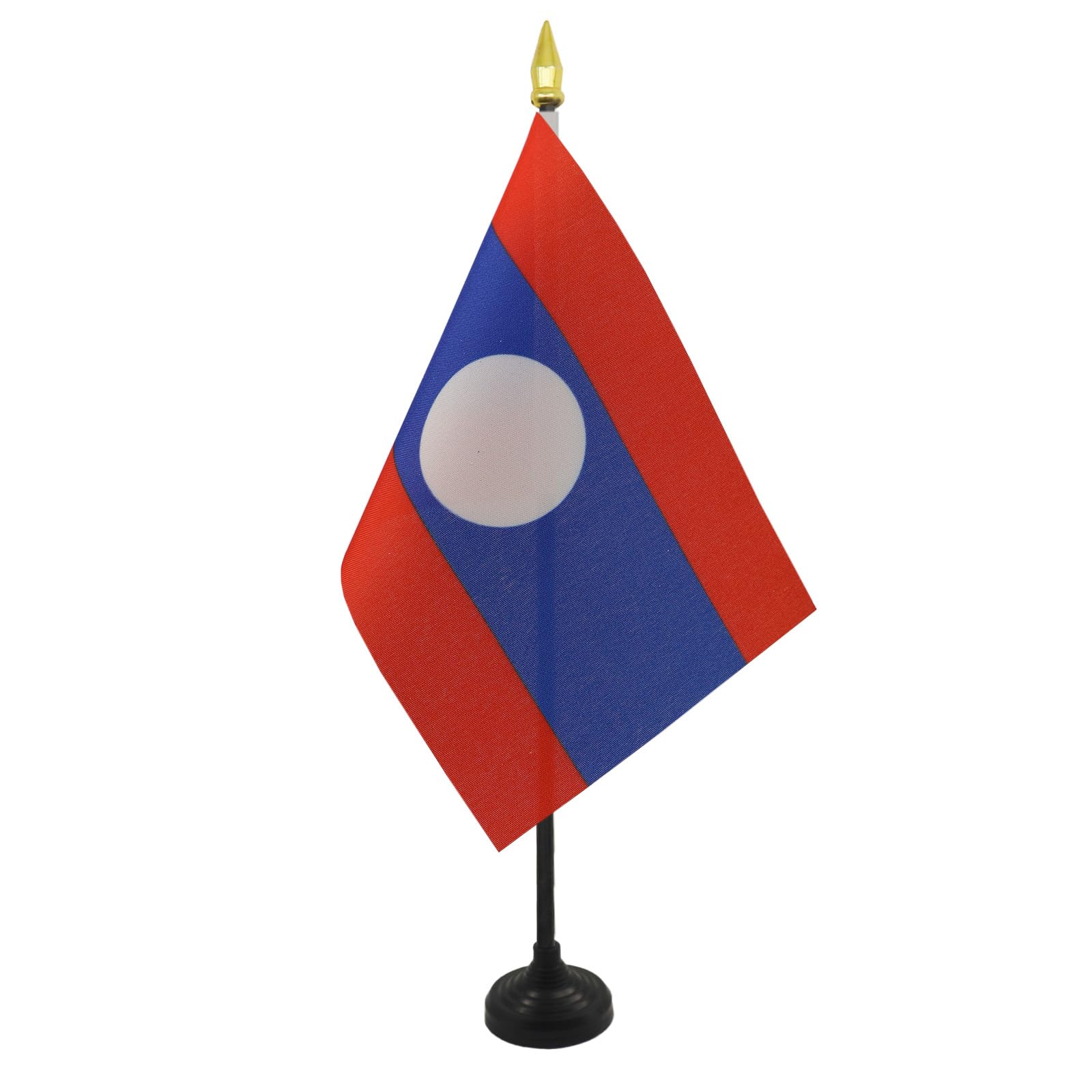 AZ FLAG - Laos Table Flag 4'' x 6'' - Laotian Mini Desk Flag 100% Polyester 15 x 10 cm - Office Mini Banner with 10'' Pole - Golden Spear
