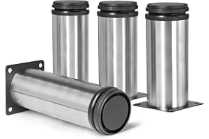 Masendelk 6 Inch Metal Furniture Legs Stainless Steel Adjustable Legs Silver Metal Legs Round Cabinet Legs for Coffee Table Cabinet Desk Sofa Shelves, Pack of 4