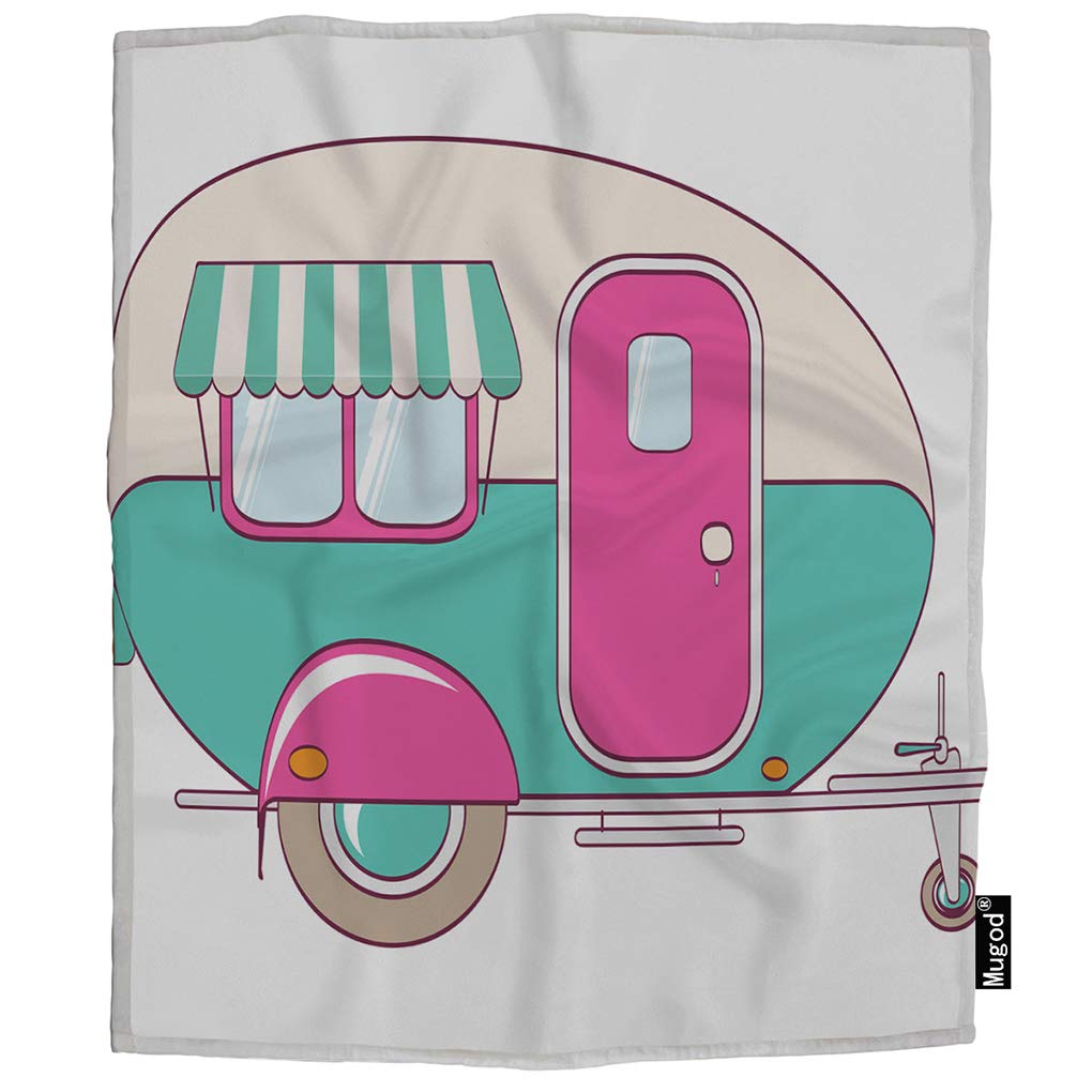 かわいいピンクとターコイズ キャンパースローブランケット Mugod キャラバンホイール B07l9zmdb8 Ab691 1 Inch 40x50 Yelp Blk B692 Inch 40x50 40インチ X 30 猫 犬 おくるみ 幼児 赤ちゃん 装飾 ブランケット フランネル 暖かい ファジー 快適 ソフト ストライプ