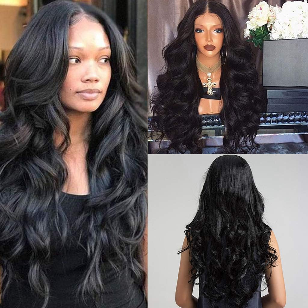 Amazon Co Jp Shunxinersty 女性ウィッグブラックミディアムロングカーリーヘアスタイル前髪なし高温耐性合成ウィッグコスプレ小道具ウィッグブラック ホーム キッチン