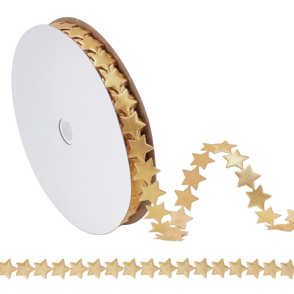 HOBBIESAY 20 Yards(18.29m) Halloween Star Ribbon 13mm Golden Star Ribbon Trim Star Ribbons Trim Embellishment Polyester Star Ribbon for DIY Clothes Gift Home Decoration