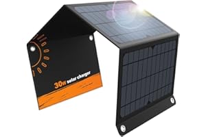 QISA Solar Charger 30W Solar Panel QC3.0 USB and 1DC(18V1.66A) Ports Foldable Panel Has High Conversion Rate Portable Solar Phone Charger for USB Devices and DC Devices