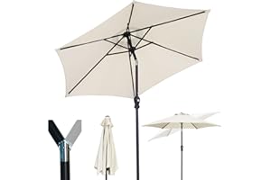 GDY 7.5Ft Patio Umbrella, Outdoor Umbrella Aluminum Market Table Umbrellas with Tilt, Crank and Sturdy Ribs for Lawn, Garden, Backyard and Pool (Khaki)