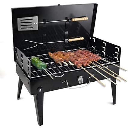 VelKro Stainless Steel Portable Briefcase Style Folding Barbecue Grill Toaster (Medium, Black)