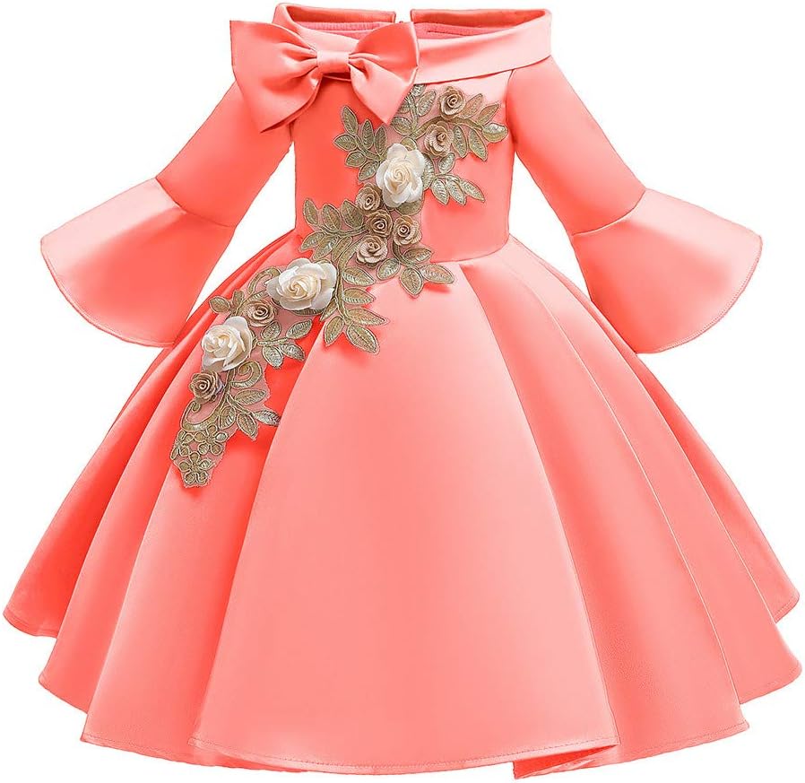 Xeagt Baby Girls Satin Embroidered Birthday Princess Wedding Party Flower Girl Dresses Formal Pageant Tutu Gown