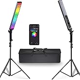 NEEWER Photography RGB Light Stick Kit, 2 Pack LED Video Tube Lights w/Stands, Diffusers, 3250Lux Dimmable Light Wand 2500-10000K CRI95+/TLCI97+ APP/2.4G/Panel Control for Live/Videos/Vlog, BH20C
