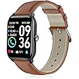 Lzwldan Leather Watch Bands Compatible with Woneligo/Fitpolo Smart Watch IDW13,Soft Genuine Leather Replacement Wristband for FITVII H56/TOOBUR/Tensky/ENOMIR/MILOUZ IDW19 Watch for Women Men