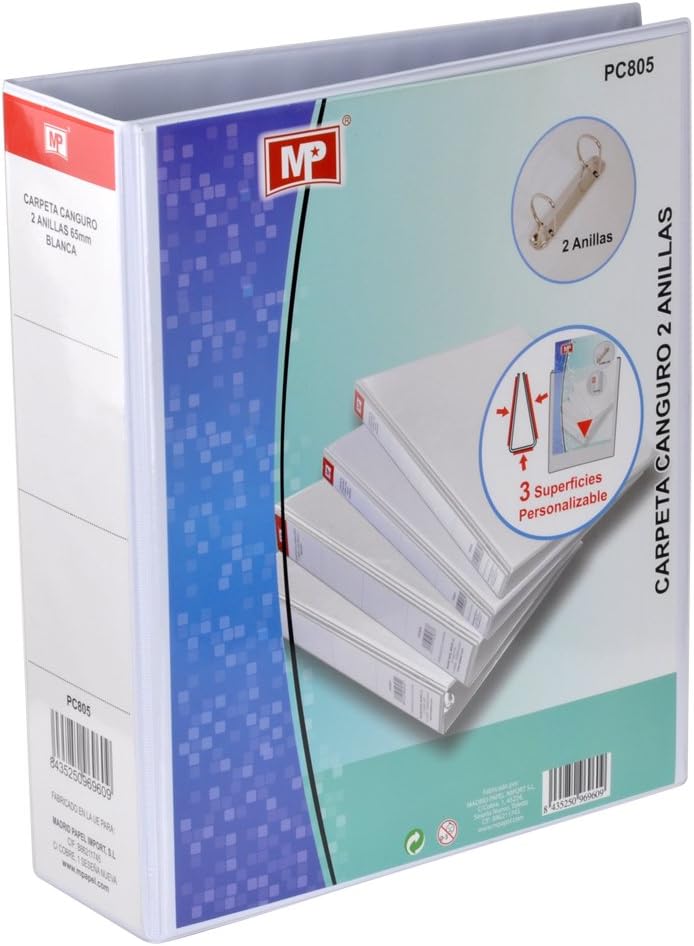 MP PC805 - Carpeta con 2 anillas, 65 mm, color blanco: Amazon.es: Oficina y papelería