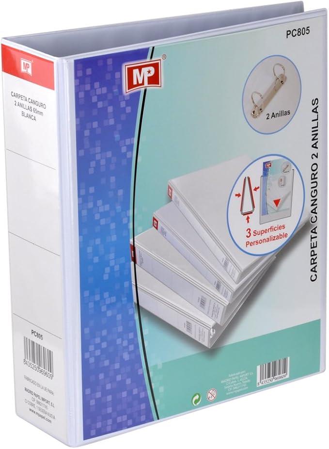 MP PC805 - Carpeta con 2 anillas, 65 mm, color blanco: Amazon.es: Oficina y papelería
