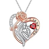 WYDDO Mom Birthstone Necklace 14K Rose Gold/925 Silver Filled Rose Heart Pendant I Love You Jewelry Mothers Day Gifts for New Mom Grandmother Women Wife Her