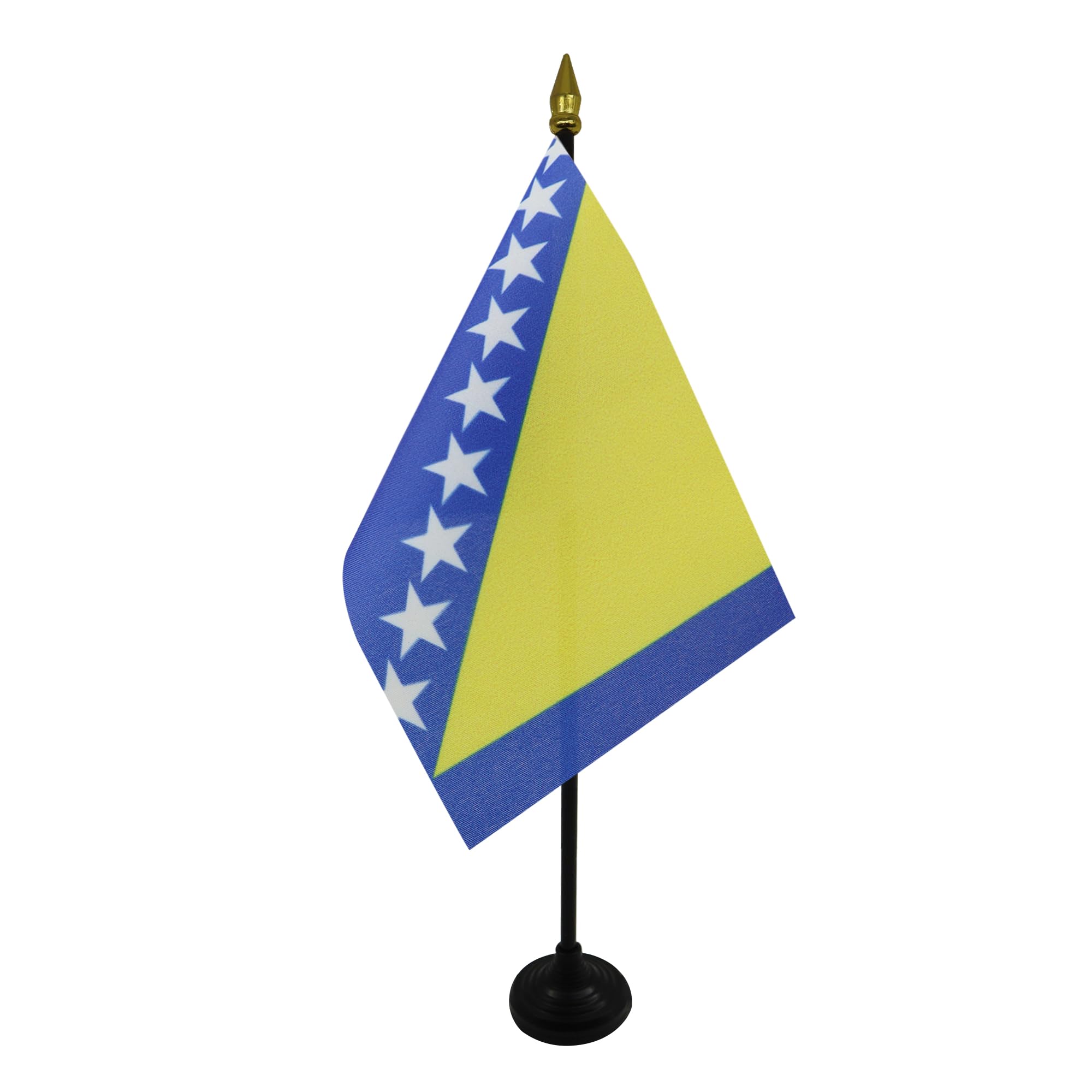 AZ FLAG - Bosnia and Herzegovina Table Flag 4'' x 6'' - Bosnian Herzegovinian Mini Desk Flag 100% Polyester 15 x 10 cm - Office Mini Banner with 10'' Pole - Golden Spear