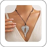 shiruier Vintage Angel Wings Necklace for Women Large Wing Heart Pendant Necklace Guardian Angel Love Heart Necklaces Statement Adjustable Black Wax Rope Necklaces Chain Jewelry Gift