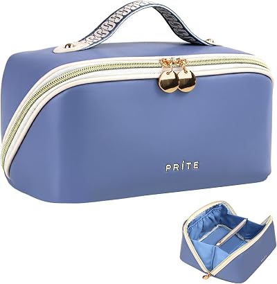 Prite Large Capacity Makeup Bag Portable Travel Case Blue M
