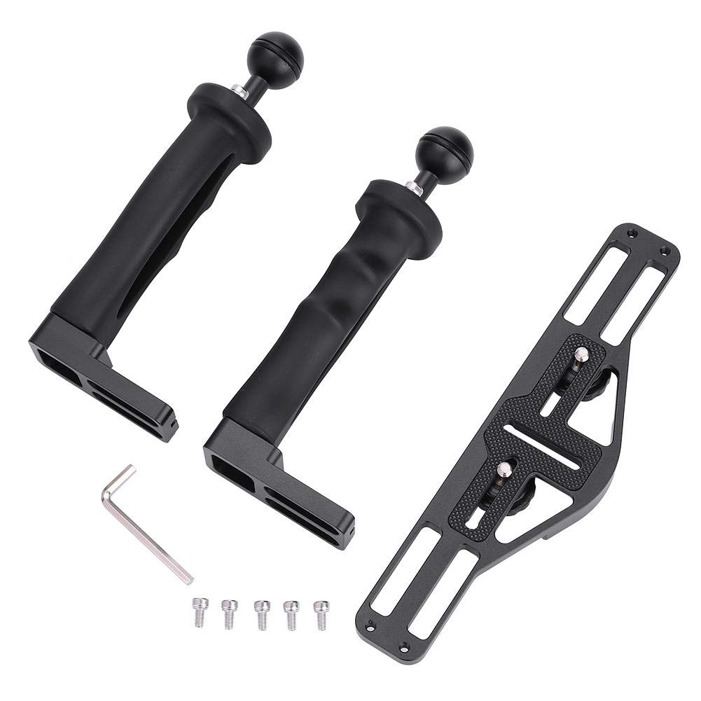 Underwater Camera Tray Handheld Stabilizer Dual Hand Grip Aluminum Tray with Dual Handle Grips for Underwater Camera Housing Case Accessory