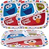 Zak (3 Pack) Disney Sesame Street Character Plastic 3-Section Divided Kids Plates
