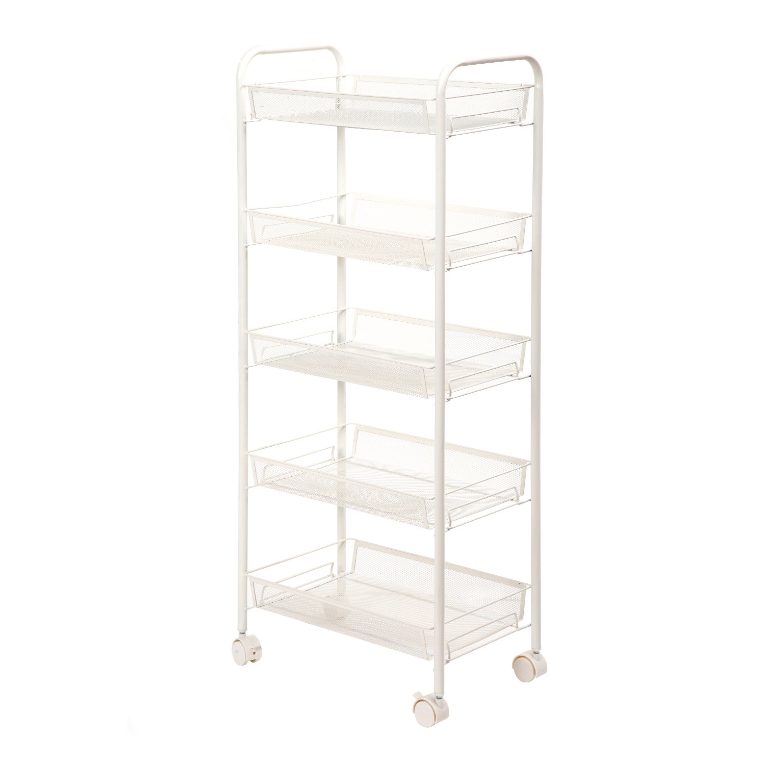 SINGAYE 5–Tier Wire Mesh Utility Storage Cart Metal Rolling Rack Metal Basket Shelving Kitchen Bathroom Organization Trolley