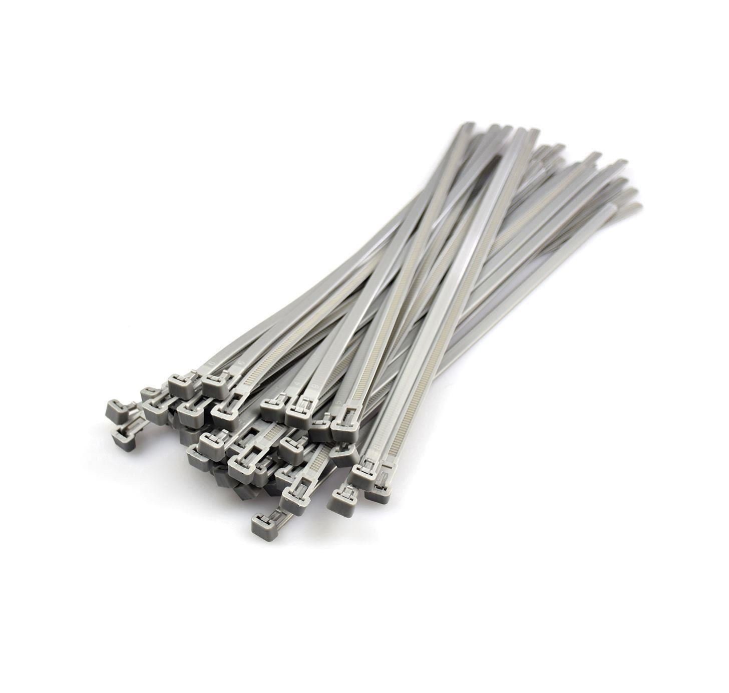 Silver Releasable Cable Ties 7.2mmx300mm, 50 Pieces