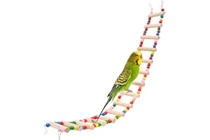 DVHEY 15-Step Bird Ladder Bridge,28.74 x 3.15 inch Raw Wood and Edible Dye,Pet Hamster Climbing Ladder Swing Toys Suitable for Small to Medium Birds,Bird Cage Accessories (15 Ladders)