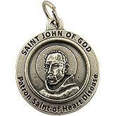 Catholic Saints Silver Toned Base Patron of Heart Disease Saint John of God Medal, 3/4 Inch