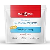 Brain Bean 500mg Unflavored Micronized Creatine Monohydrate Powder Helps Boost Energy for Brain Health - Non-GMO, Gluten-Free Creatine Powder Supports Muscle Health (Made in USA)
