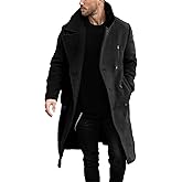 Makkrom Mens Double Breasted Trench Coat Casual Lapel Collar Business Winter Long Overcoats