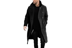 Makkrom Mens Double Breasted Trench Coat Casual Lapel Collar Business Winter Long Overcoats