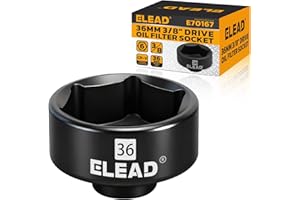 ELEAD 3/8'' Drive Oil Filter Socket Wrench, 36 mm Metric Oil Filter Wrenches, 6-Point Oil-Filter Removal Socket, Low Profile Design for Easy Removal, Chrome Vanadium Steel Oil-Change Tool