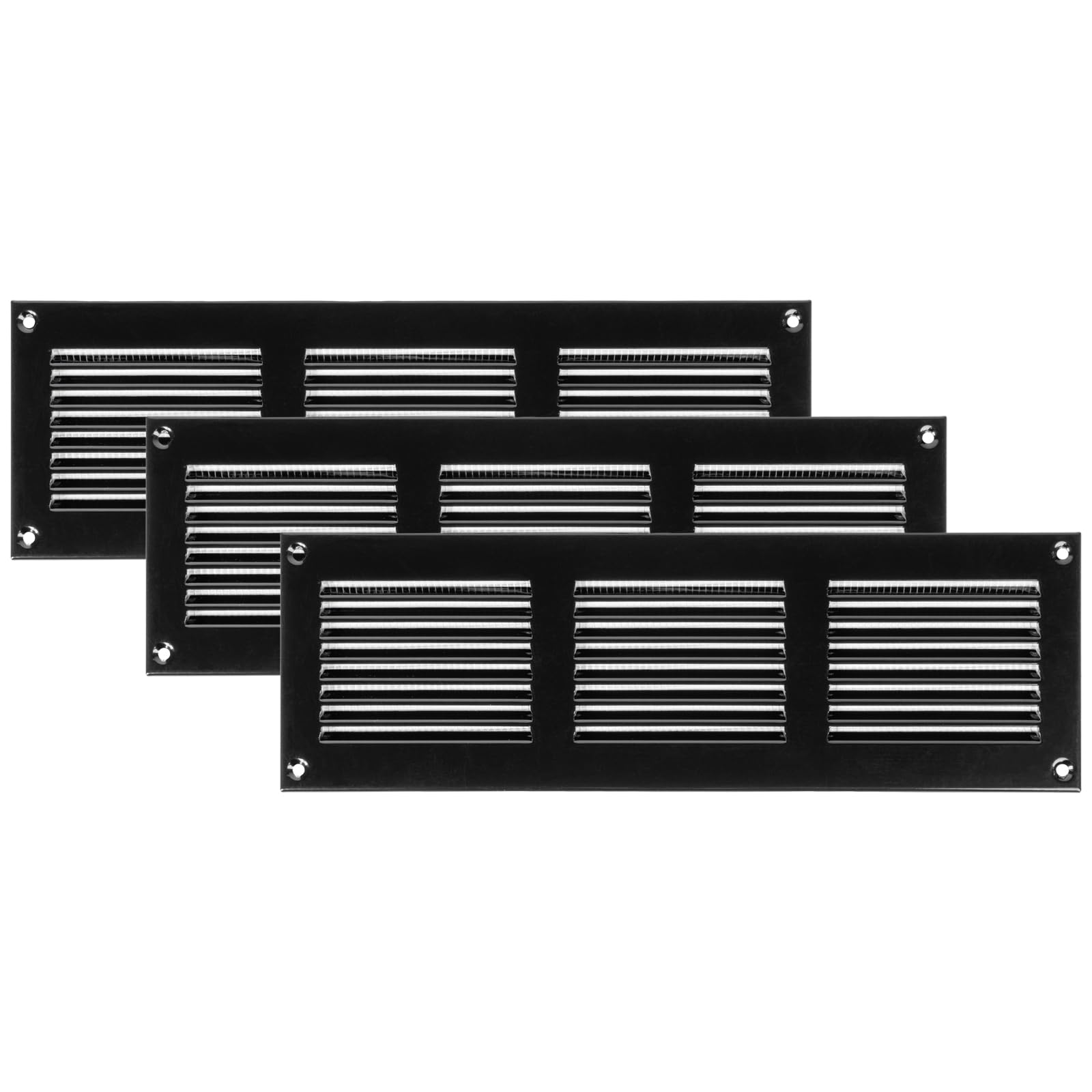 Photo 1 of Vent Systems 12'' x 4'' Inch (Overall Dimensions) Pack of 3 - Black - Air Vent Duct Cover Metal Return Grill with Built in Pest Guard Screen HVAC Vent Duct Cover for Home Improvement