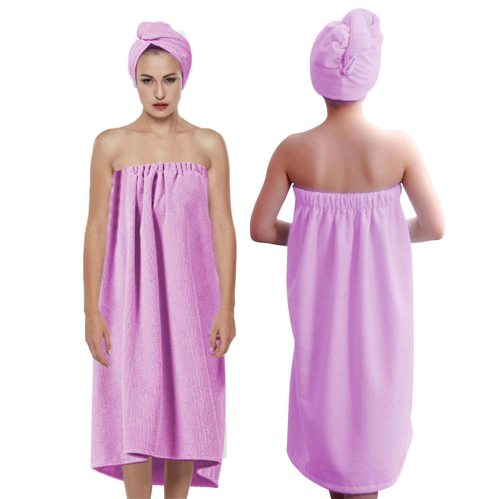 Wytino Bath Towels, Ultra Absorbent Bath Towelling Wrap Dress Hair Drying Turban Set Quick Dry with Microfibre Fastener Closure Used for Ladies (Light purple)