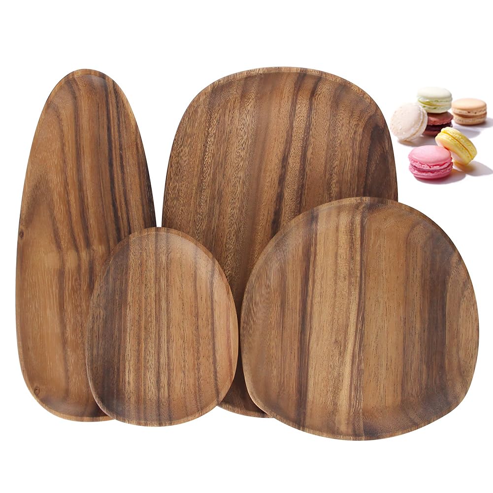 Serving Trays Set of 4, Irregular Round Wooden Platter & Plate for Snacks, Cheese, Appetizers, Dessert, Sushi, Fruit, Salad, Wooden Plates Serving Board