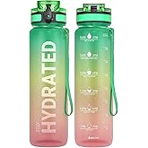 Sahara Sailor Water Bottle, 32/25/17oz Durable and Leakproof Water Bottles Motivational with Time Marker, Tritan, BPA Free, Wide Mouth with Easy Clean Brush for Gym, Travel, School, Office (1 Bottle)