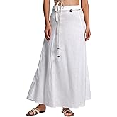 Amazhiyu Women's 100% Linen A-line Maxi Skirt with Matching Belt Summer Casual