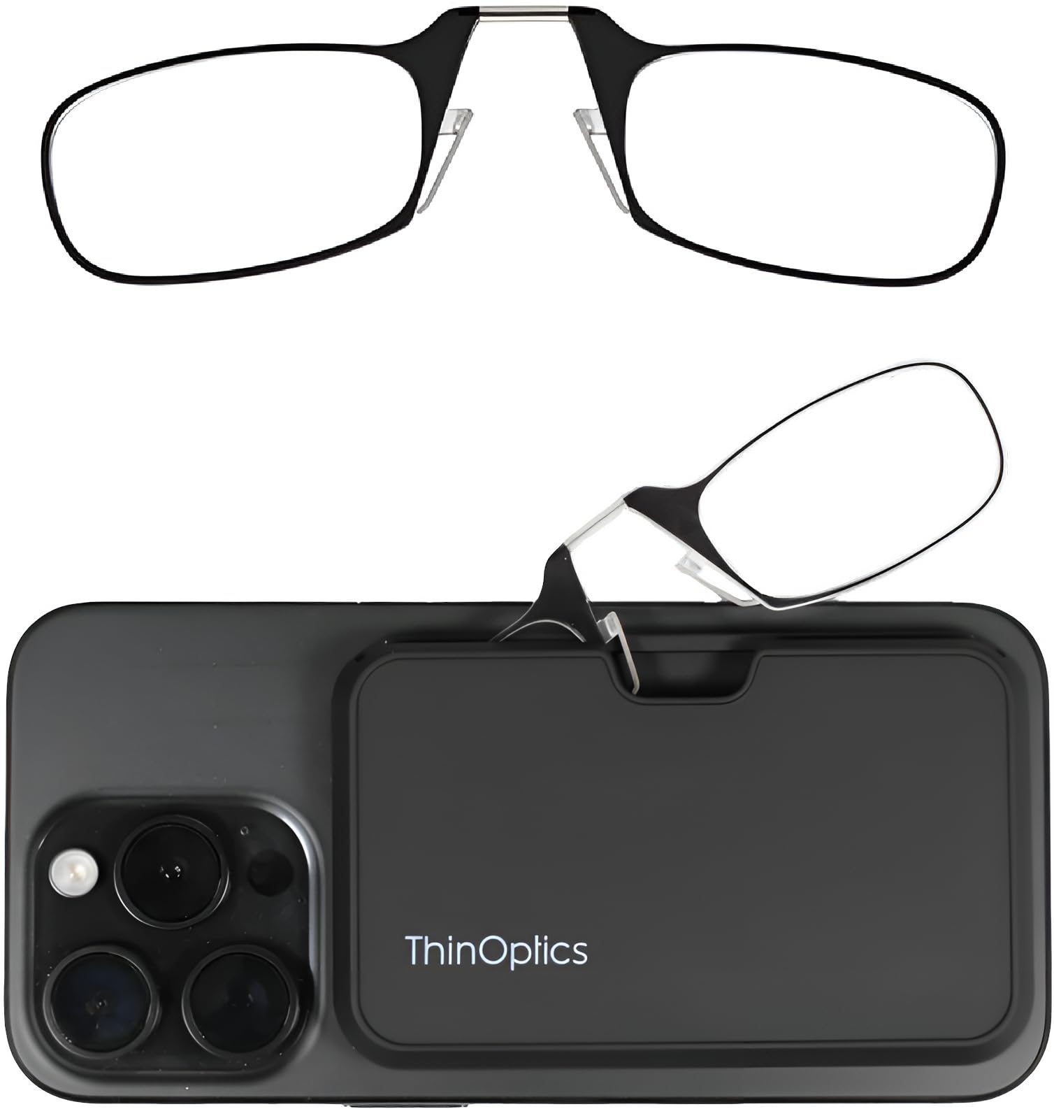 ThinOptics Reading Glasses 1.00 Black Frames With Universal Pod Compact Case - No Temple Armless Readers 1.00 Strength With Flex-Fit Technology โ image 1