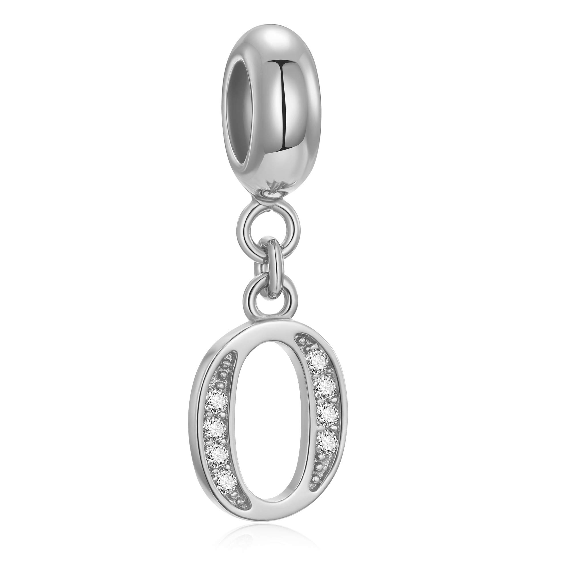 Genuine 925 Sterling Silver Letter Beads Initial A-z Dangle Alphabet Crystal Charm Fits European Bracelet Necklace (Letter O)