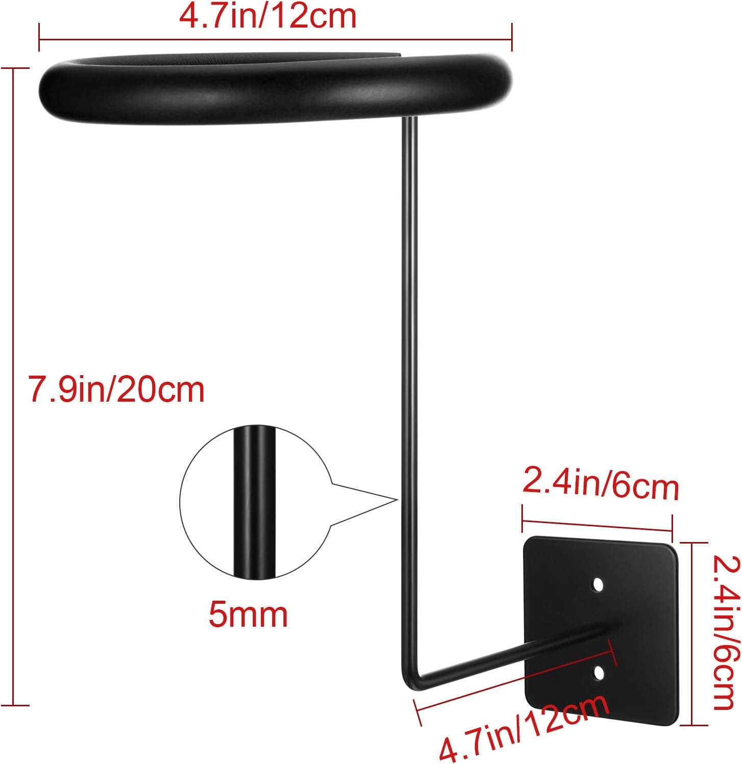 4 Pieces Wall-mounted Motorcycle Accessories Black Helmet Holders Metal Helmet Hangers Multifunctional Helmet Racks with 4 Pieces Sponge Tubes and 8 Pieces Expansion Screws for Basketball Hat Cap - Image 4