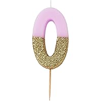 Talking Tables Pink Number 0 Birthday Candle with Gold Glitter Premium Quality Cake Topper Decoration For Kids, Adults…