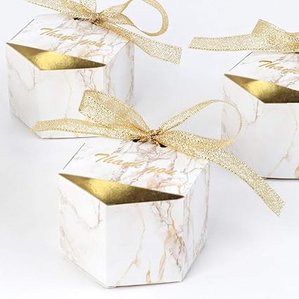 AerWo 20pcs Cajas de mármol del favor de la boda, Decoraciones de cajas de plata del