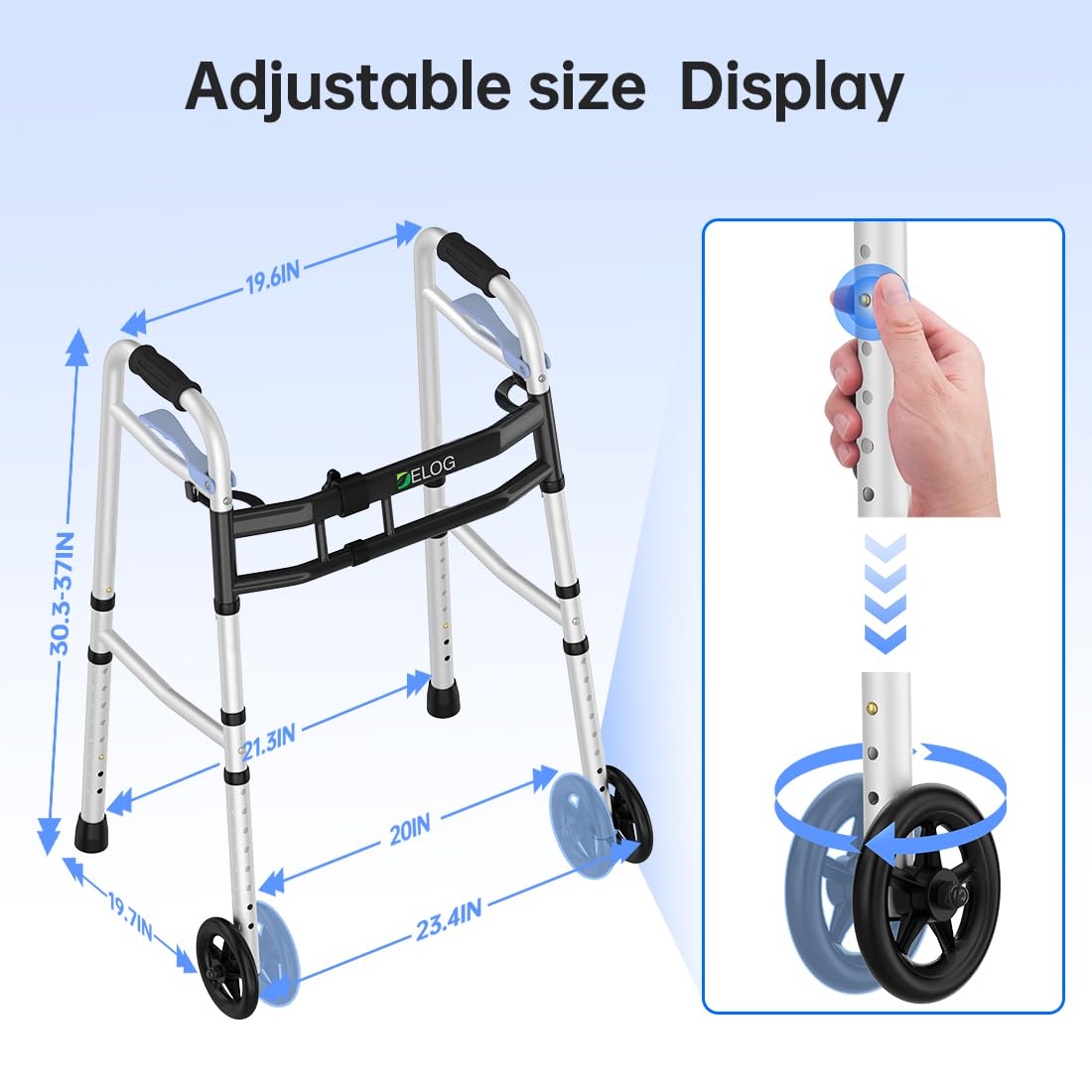 Delog Narrow Walkers for Seniors, Small Walkers for Seniors Tight Spaces Support Up to 350lbs, Standard Walkers for Seniors, Adults (Black)