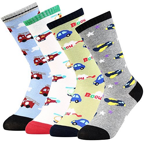 Vbiger Toddler Boys Knee High Cotton Socks Elastic Stockings Soft Toddler Floor Stockings 4 Pair 3-5 years boy,15-19cm