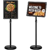 Mutualsign 11x17 inches Poster Stand Holder Adjustable Pedestal Floor Standing Sign Holder Vertical and Horizontal View Sign Display, Aluminum Snap Open Frame with Safety Corner, Black